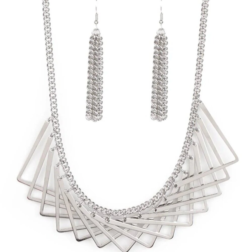 Paparazzi Metro Mirage Silver Necklace & Earrings Set